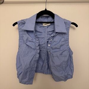 Blue cropped ruched Sandro tank top collared button down size small/ xsmall!